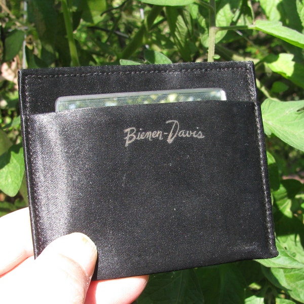 Vintage 1940's Black Satin Wrapped "Bienen-Davis" Embossed Mirror Case with Two Sided Pocket Mirror, Originally Came with Purse, Accessory