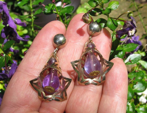 Stellar Unique Purple Plastic Beaded Dangle Drop … - image 1