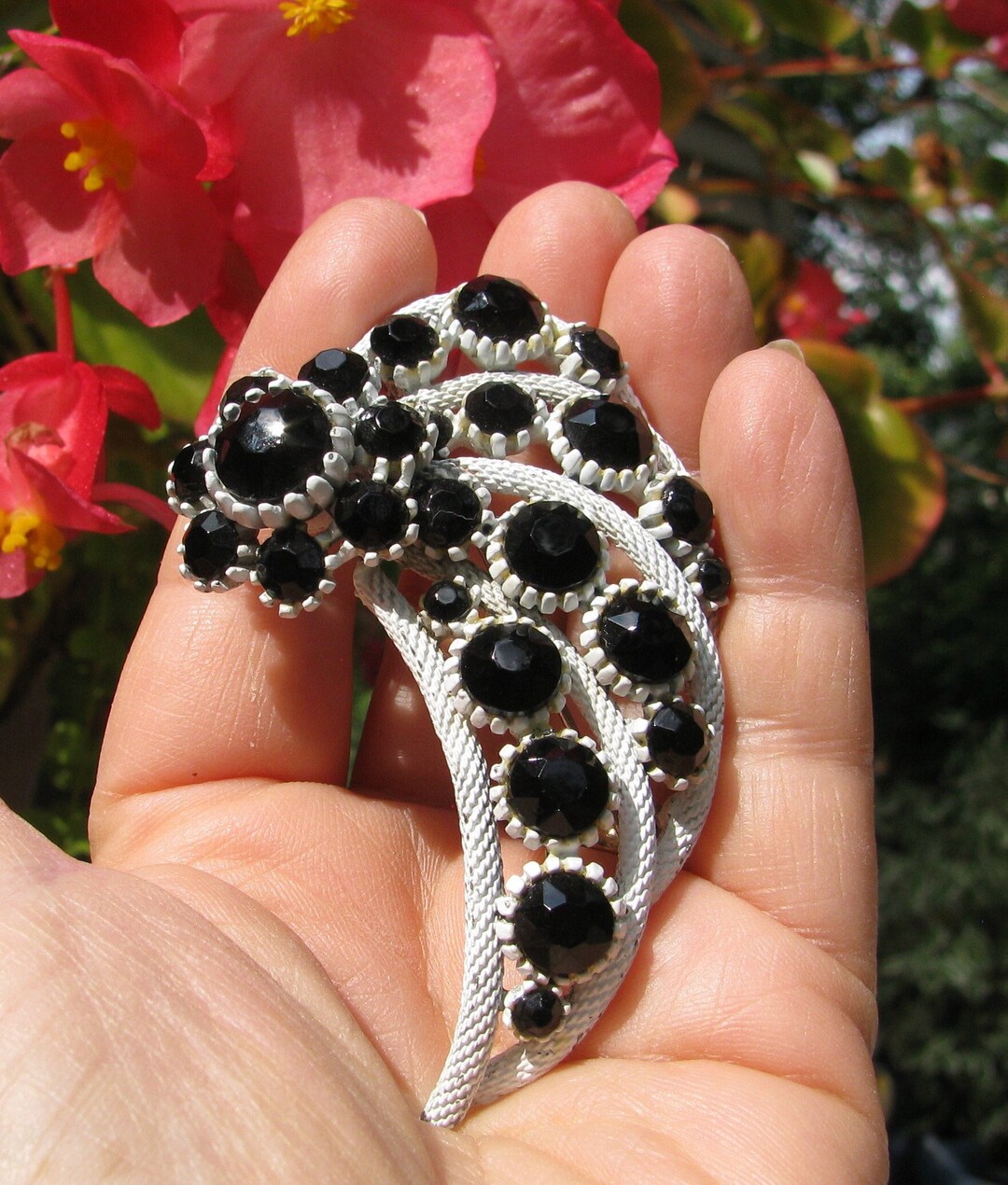 Black & White BIG Uniquely Vintage Black Rhinestone on White