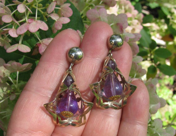 Stellar Unique Purple Plastic Beaded Dangle Drop … - image 2