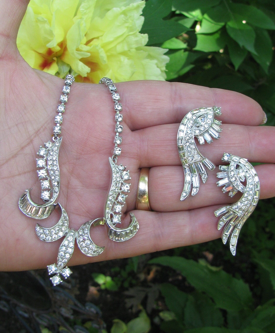 Astounding Vintage LEDO Signed Rhinestone Demi Parure