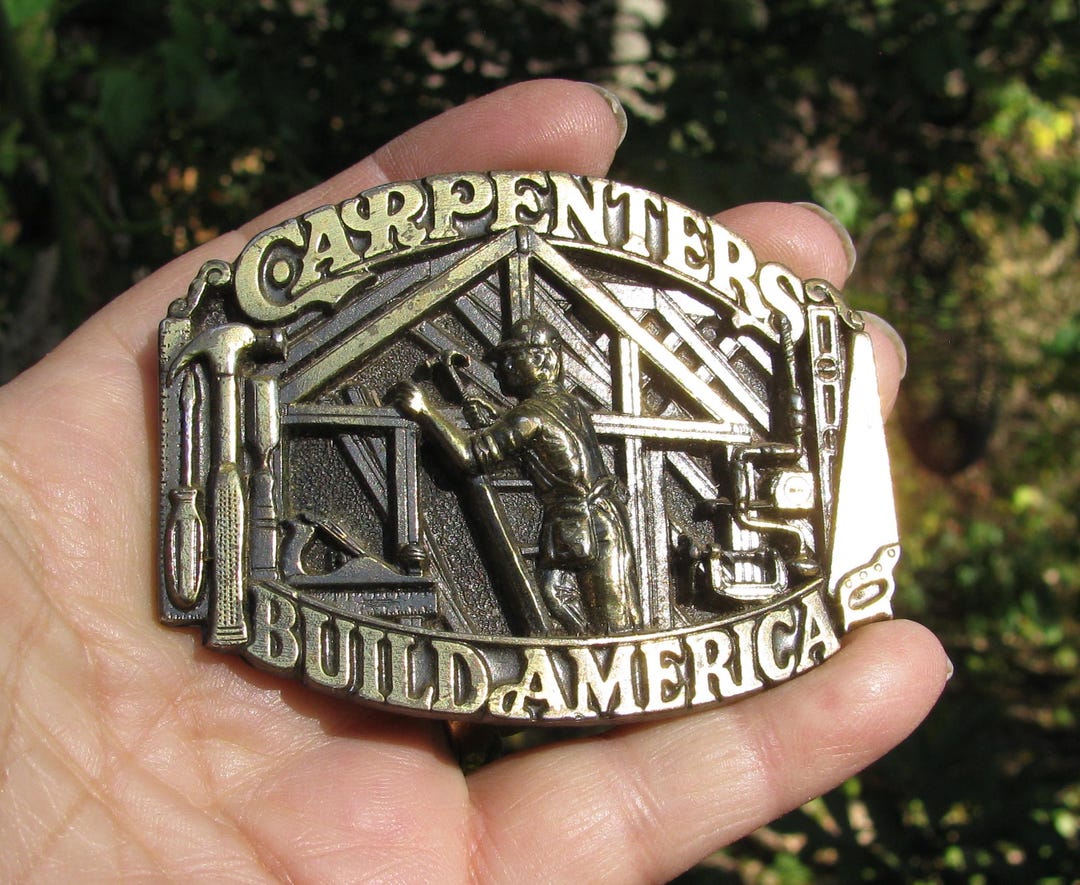 Vintage Carpenter Belt Buckle - Western Star Design With Enamel Finish, 3.54x2.52 Inches