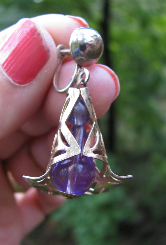 Stellar Unique Purple Plastic Beaded Dangle Drop … - image 3