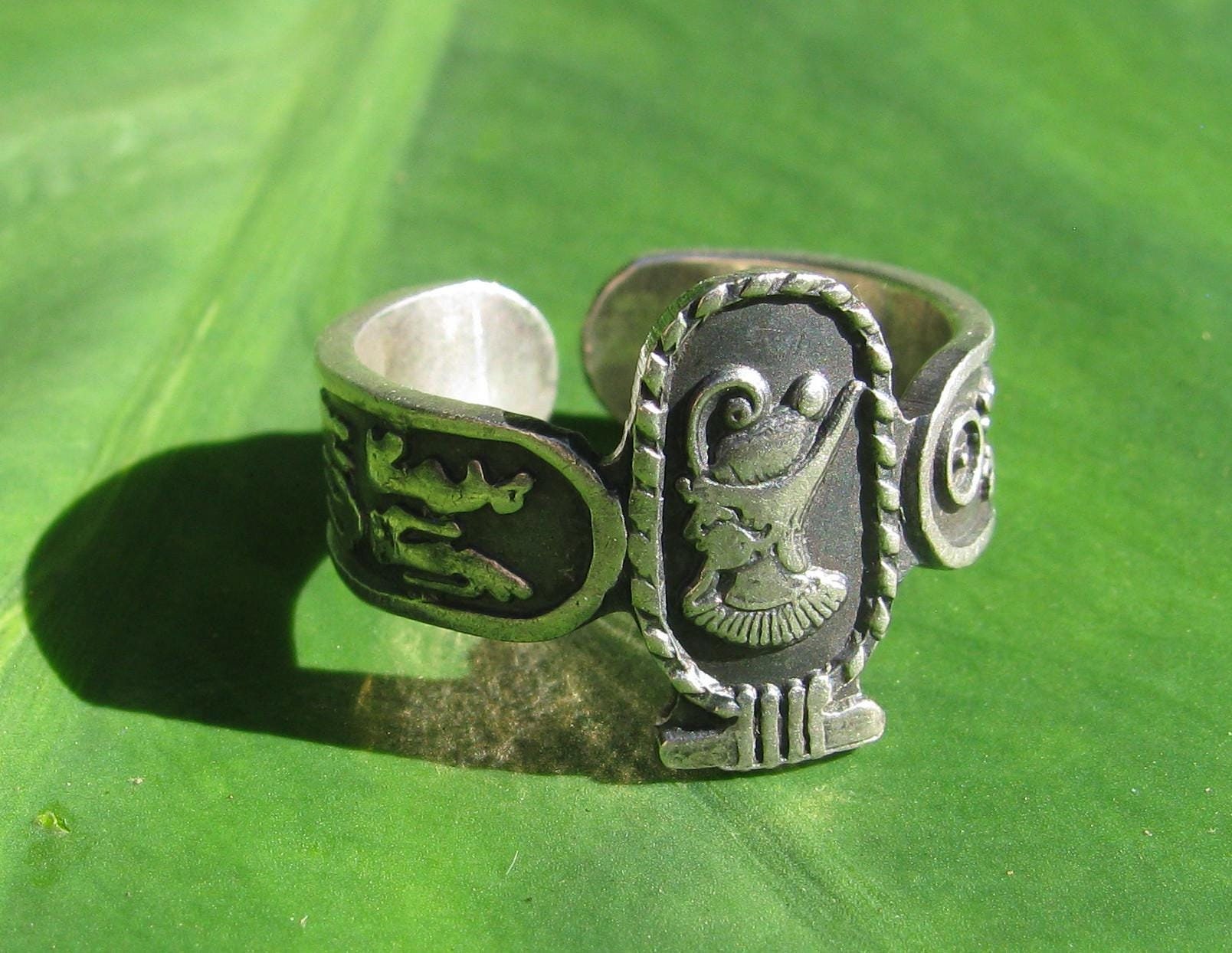 Antique, Unknown Era Silver Egyptian Pharaoh Ring, Multi Hieroglyphs on ...