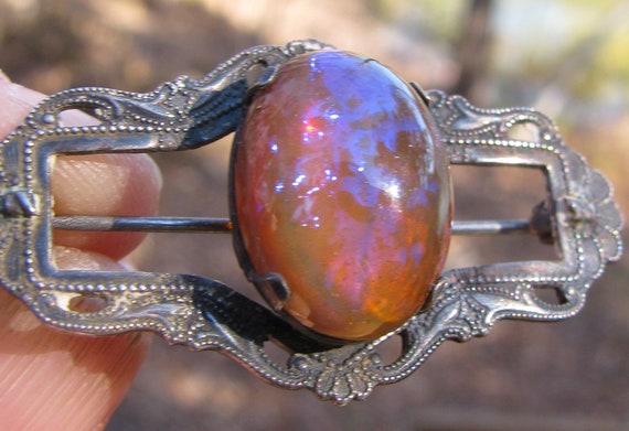 Amazing Vintage Fire Opalescent Glass Sterling Si… - image 4