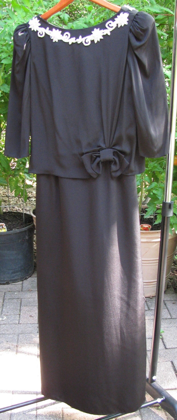 Vintage Couture Long Black Silky Dress, "Napier Co