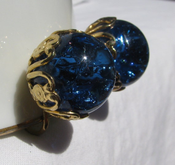 Fantastic Vintage Royal Blue Crackle Glass Ball L… - image 2