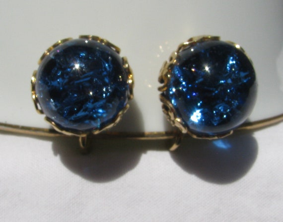 Fantastic Vintage Royal Blue Crackle Glass Ball L… - image 3