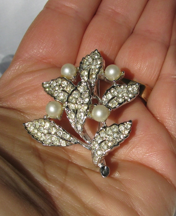 Silver Leaf Pearl Brooch Pin for Women Leaves Design Metal Brooch Pin  Rhinestone Brooch Accessories Jewelry Pin