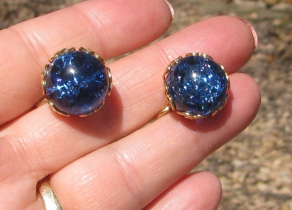 Fantastic Vintage Royal Blue Crackle Glass Ball L… - image 6