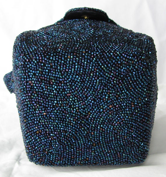 1940's K & G  Charlet Metallic Blue Beaded Bucket… - image 9