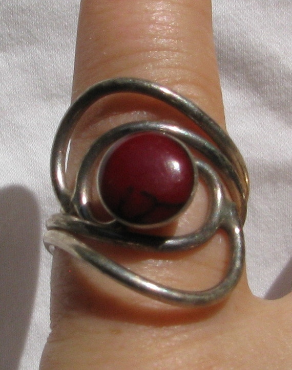 Intriguing and Unique Black Veined Red Agate Ring,