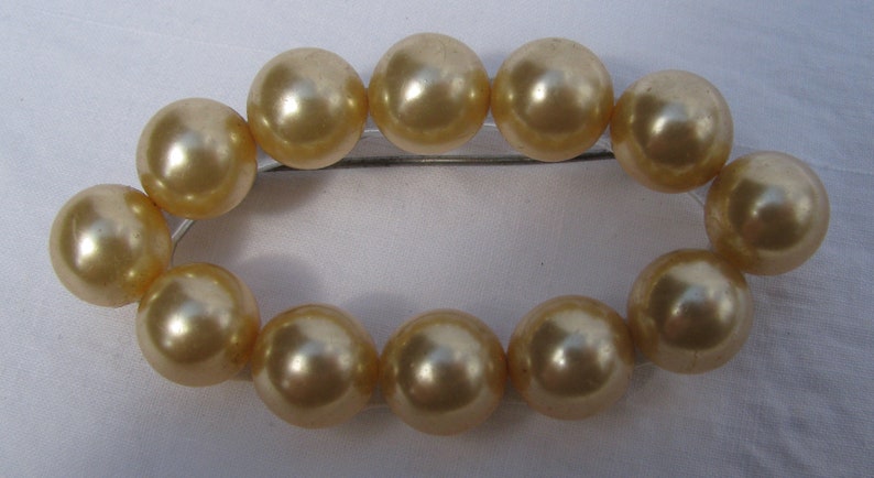 1940/'s Mid Century Elegance Clean Beads Classic Gorgeous Antique Champagne Faux Pearl Oval Brooch 2 /& 38