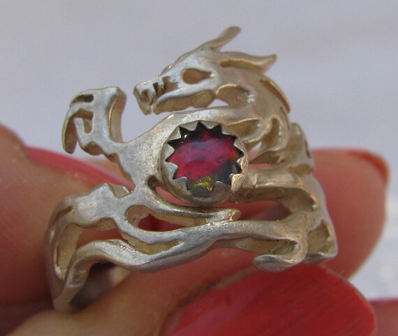 Mythical Silver Dragon Statement Ring, Openwork D… - image 10