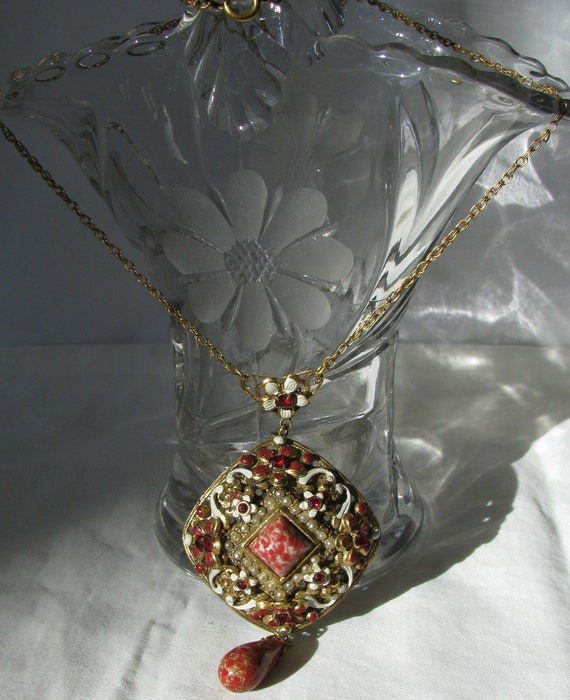 Spectacular Ornate Pendant Drop Necklace, Cinnamon