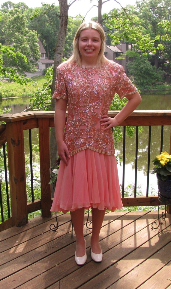 Stunning Late 1990's Oleg Cassini BLACK TIE Lady's Formal Pink Cocktail  Dress, Heavy Sequins Bodice and Flared Chiffon Skirt, Size 10 - Etsy