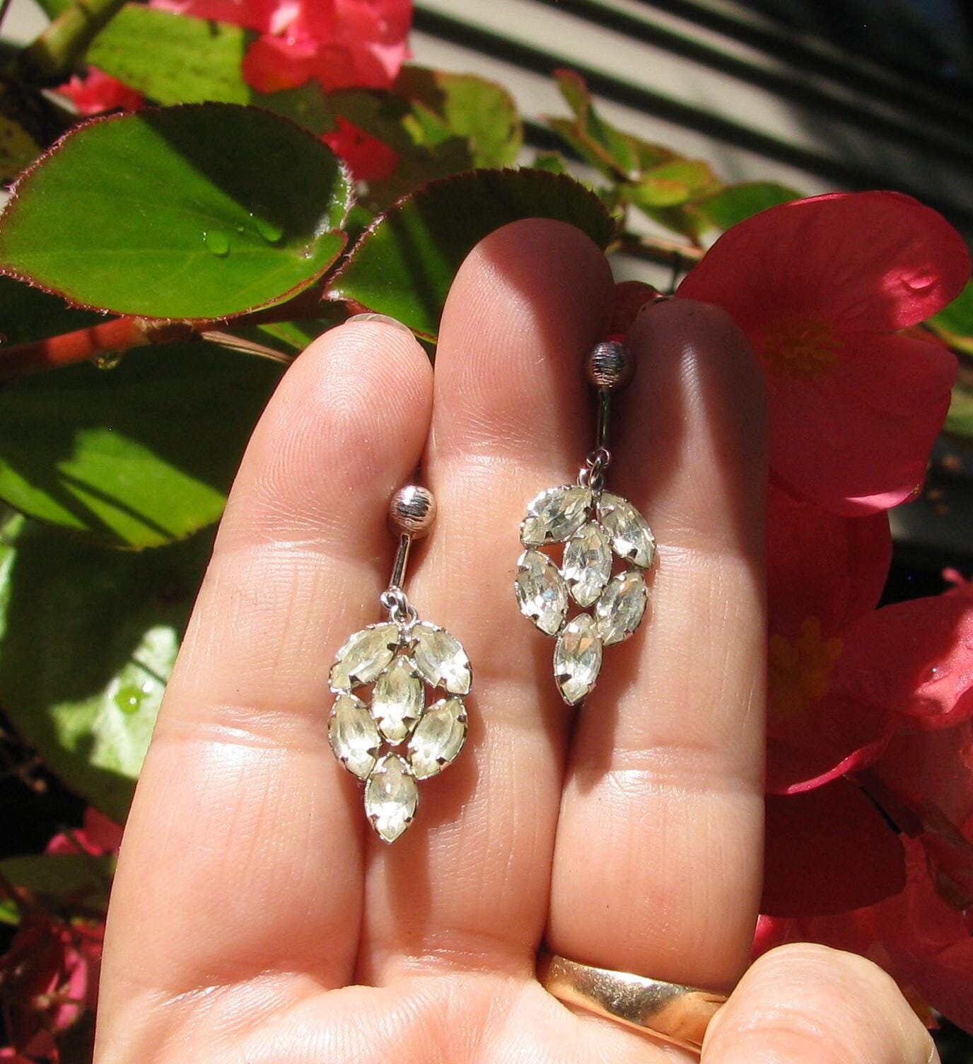 Vintage AB Rhinestone Earrings - 1960s Costume Jewelry Clips