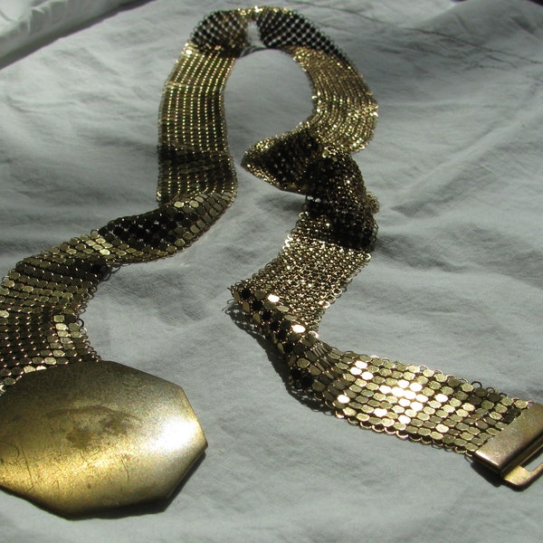 Vintage Gold Mesh Ladie's Belt, All Brass, Unmarked, 31" Length, 7/8" Wide, Formal Accessory, 1940's, Octagon Buckle