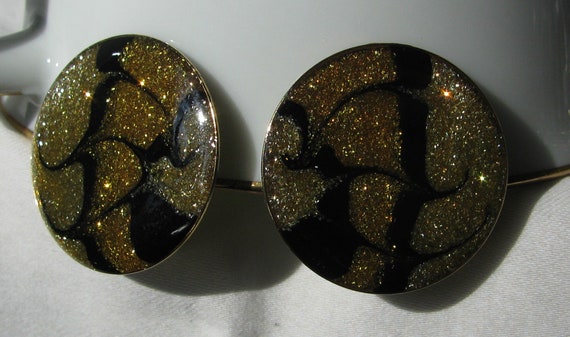 Unique Thin Lucite on Metal Button Earrings, Oran… - image 2