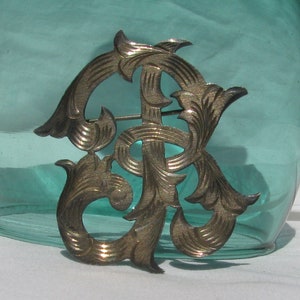 Incredible Vintage Floral Art Nouveau Ornate &quot;B&quot; Initial Sterling Silver 1.75&quot; Brooch Pin, Older Mexico Piece, Original Patina, 1940&#39;s-50&#39;s
