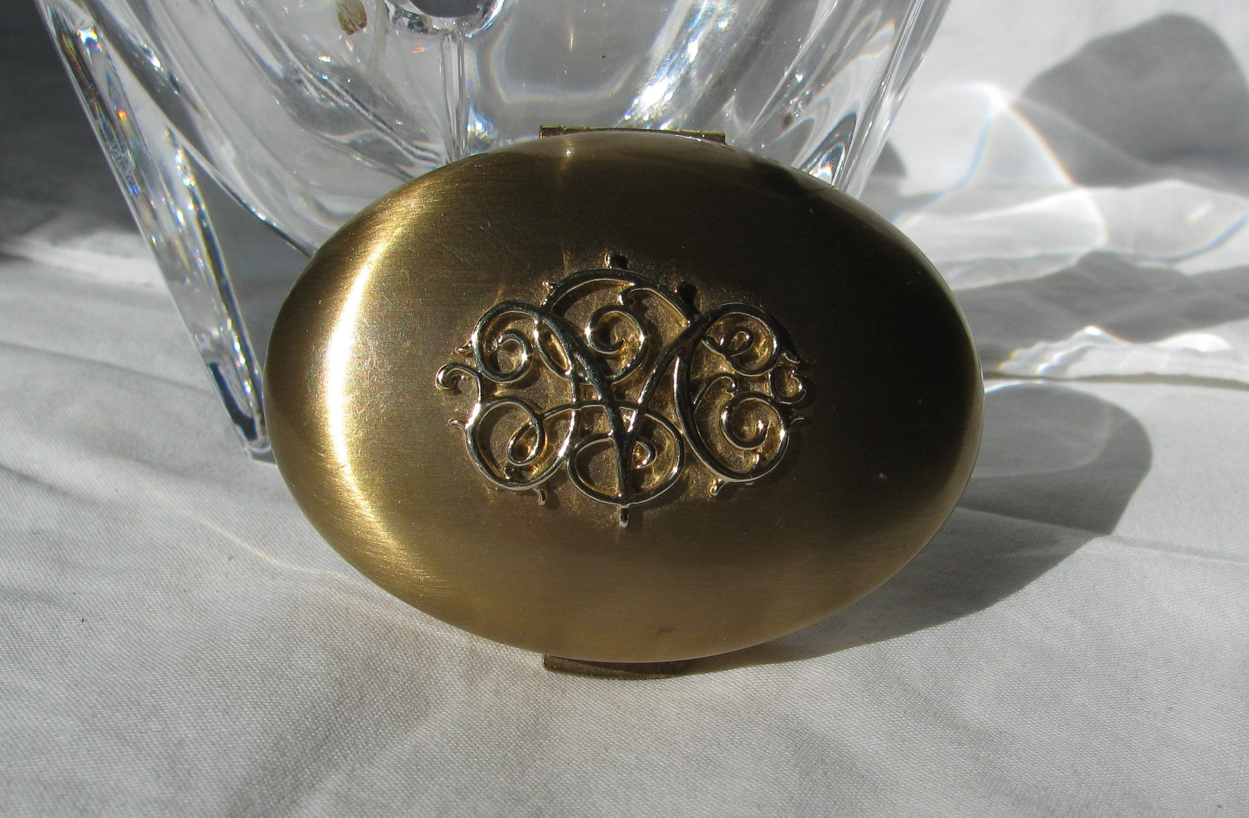 1960's Vintage Germaine MONTEIL "French Rose" Super Glow Solid Satin Powder Gold Signature Lady's Compact, 98% Product, Mirror & Puff