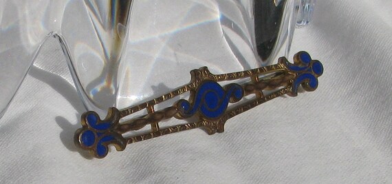 Gorgeous Antique Royal Blue Enameled Brass Openwo… - image 3