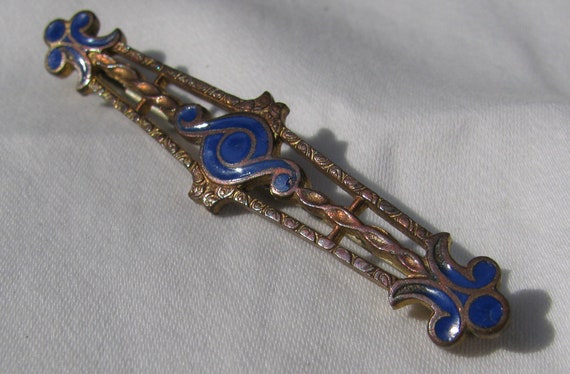 Gorgeous Antique Royal Blue Enameled Brass Openwo… - image 1