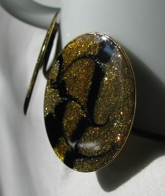 Unique Thin Lucite on Metal Button Earrings, Oran… - image 3