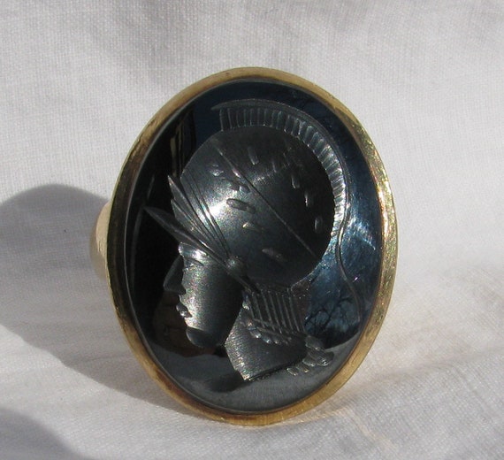 Amazing Vintage Big Face Carved Intaglio Cameo He… - image 4