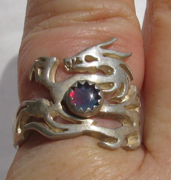 Mythical Silver Dragon Statement Ring, Openwork D… - image 3