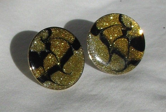 Unique Thin Lucite on Metal Button Earrings, Oran… - image 1