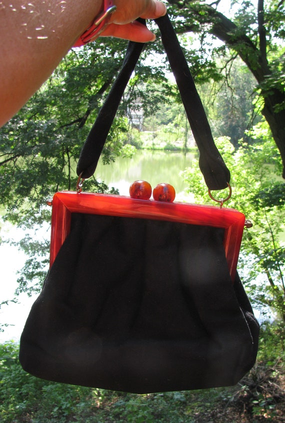 Vintage and Unique Black Wool Lady's Handbag, Purs