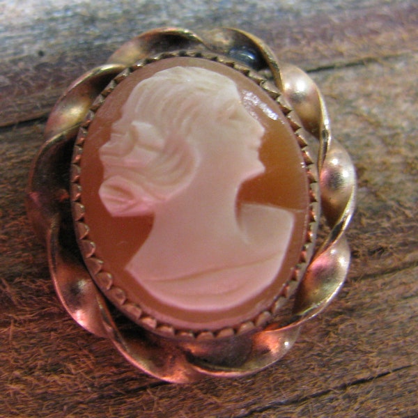 Antique Victorian Lady's Cameo Hair Ribbon Buckle, Very Petite, Turn of the Century, Braided Ribbon Mount, Silhouette, 5/8", Late 1890's