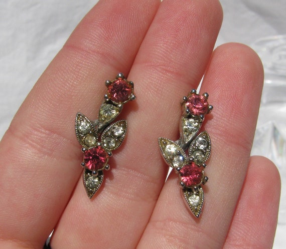 1940's "BOGOFF" Signed Dangling Pink and Clear Rh… - image 1