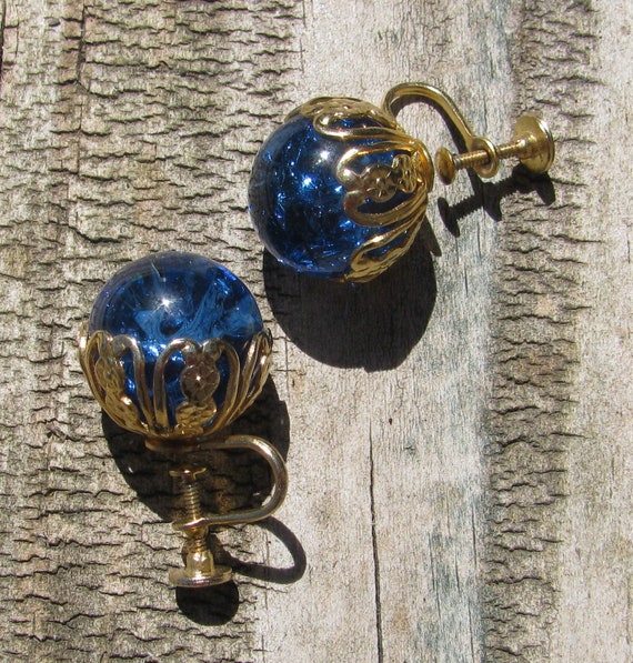 Fantastic Vintage Royal Blue Crackle Glass Ball L… - image 7