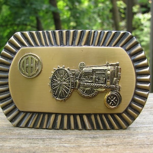 Vintage Brass International Harvester Farmall Tractor Men s Belt Buckle Logo Tractor Motif Farming Unknown Maker Retro 1970 s Etsy