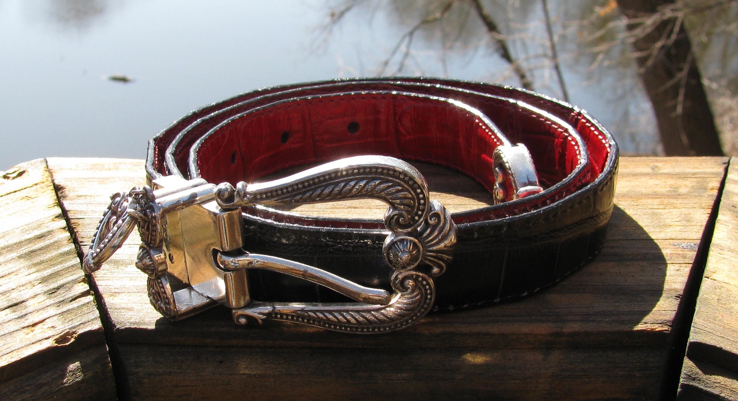 Brighton Vintage Hearts Reversible Black Brown Croc Leather Belt Charm XL 36 Brighton Hearts Reversible Belt XL 36 Black Red Croc  main image 2