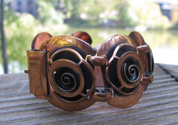 Gorgeous Vintage Lady's Copper Wide Panel Bracele… - image 1