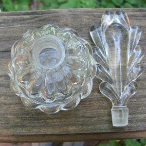 Lovely Vintage Cut Clear Glass Perfume Bottle with Stopper, Art Deco Stylings, 6.75" Tall, 1950's Vanity Accessory