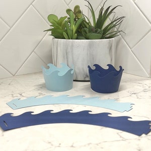 Wave Cupcake Wrappers: Ocean, Mermaid, Nautical Party Decor (Set of 12)