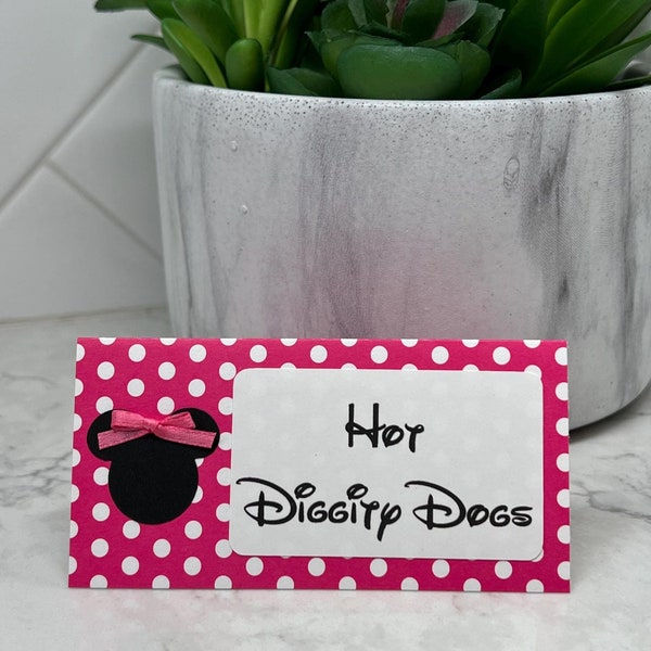 Custom Minnie Mouse Birthday Place Cards Food Labels Party Decoration Mickey Mouse Clubhouse Disney Party Decor Personalized Place Cards