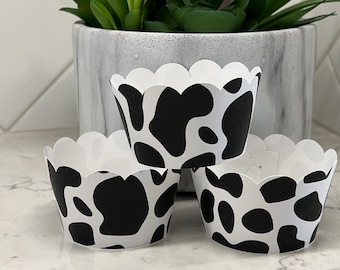 12 Cow Print Cupcake Wrappers - Farm Cupcake Wrapper - Cow Cupcakes - Cow Cupcake Liner - Black White Cupcakes - Cupcake Holder