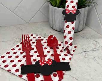 Minnie Mouse Tableware Set: Polka Dot Napkin & Cutlery with Napkin Ring
