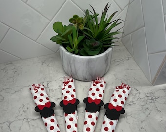 Handmade Minnie Mouse Tableware Set: Polka Dot Napkin & Cutlery