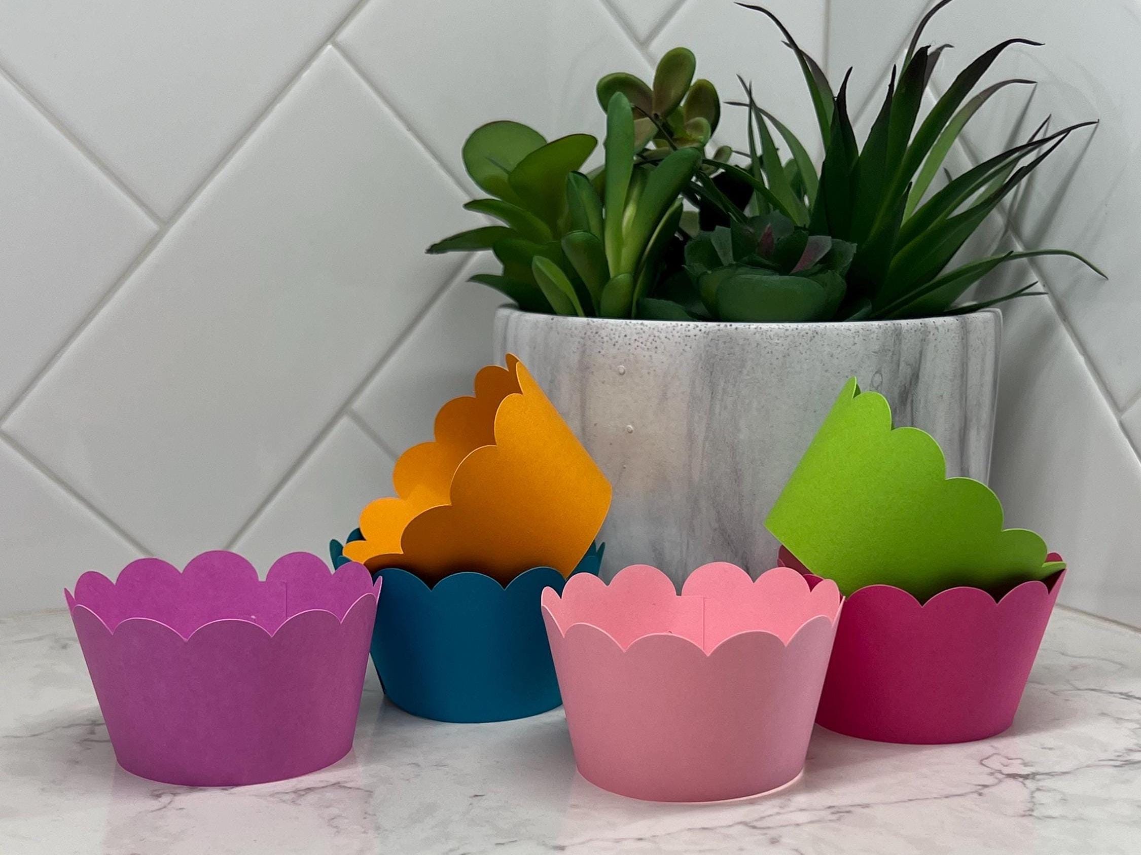 12 Cupcake Wrappers - Hot Pink, Orange, Green, Blue, Pink, Purple - Wedding Baby Shower, Birthday, Cupcake Holder Wrapper Liner