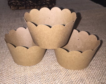 12 Rustic Cupcake Wrappers - Kraft Cupcake Wrapper - Cupcake Wrappers Rustic Brown - Wedding - Shower - Rustic Liners -  Cupcake Holder