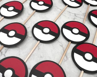 12 Pokemon Inspired Cupcake Toppers - Pokemon Pokeball - Pokemon Party - Pokemon Go