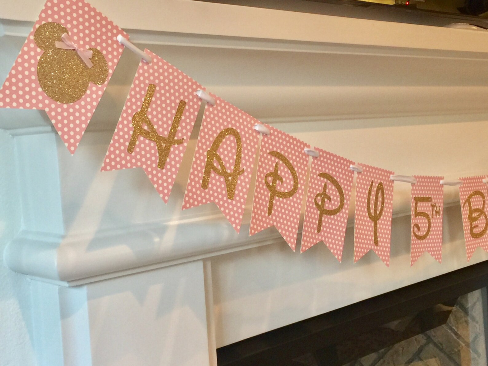 Minnie Happy Birthday Banner Pink and Gold Minnie Banner Etsy