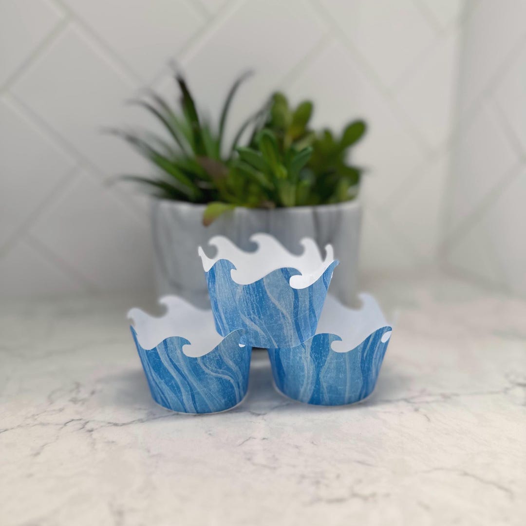 Blue Wave Cupcake Wrappers: Ocean, Mermaid, Pirate Party - 10 Count - Etsy
