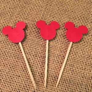 Red Mickey Mouse Cupcake Toppers: Handmade Food Picks, Set of 12